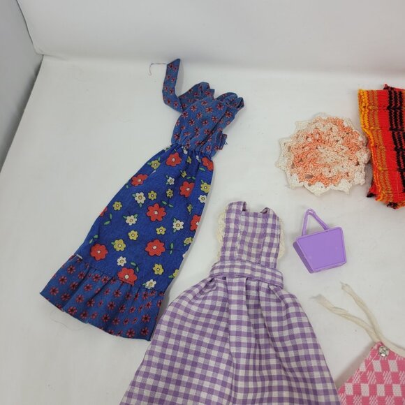 Vintage Lot Of Barbie Doll Mixed Doll Clothes Bags Dress Top Shorts Skirt70-80s - Picture 2 of 11